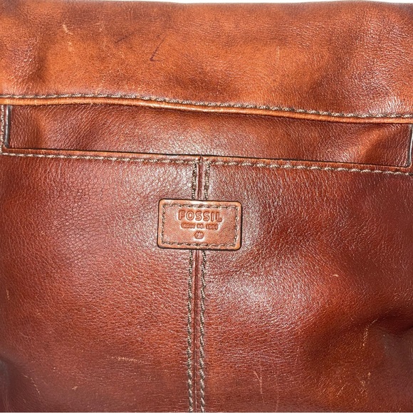 Fossil Brown Leather Messenger Crossbody Flap Saddle Bag - Picture 6 of 14
